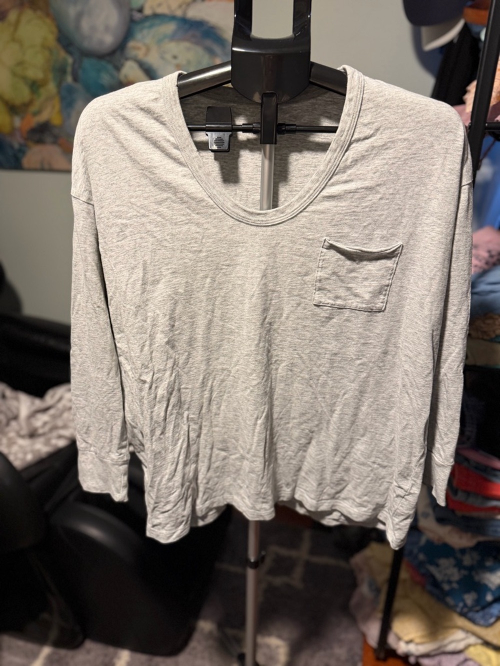 Aerie American eagle cotton grey long sleeve top with pocket medium